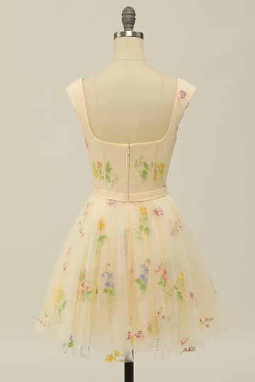 A Línea Vestido de Cóctel Champán Escote Corazón